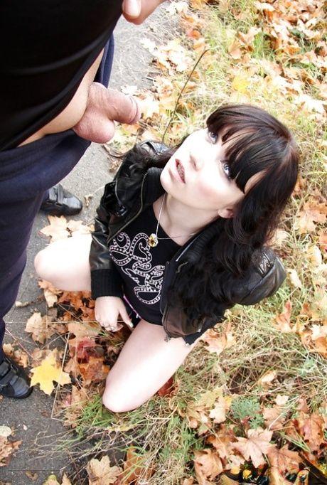 Lusty brunette lassie gets her love holes cocked up in a public place.jpg